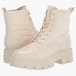 Nine West Womens Obri Ankle Boot, Size 7M, Color-Cream Nylon